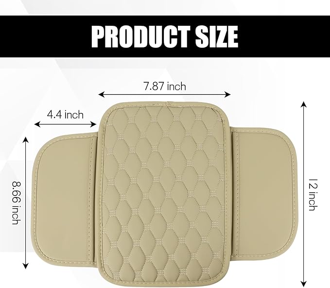 Car Center Console Cover, Leather Auto Armrest Cover Protector, Waterproof Armrest Center Console Pad with 2 Storage Bags, Universal Armrest Seat Box Pad for Vehicle SUV Truck (Beige)