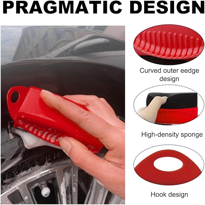 2 PCS Tire Shine Applicator, Flat Dressing Waxing Sponge Pads With Lid Cover, Reusable Polishing Cleaning Foam Applicators With Rectangular Box, Car Accessories (Red)
