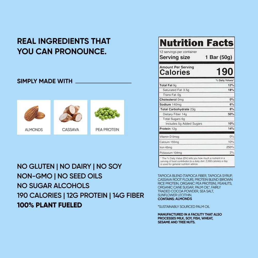 TRUBAR Vegan Protein Bar, Cocoa For Coconuts, Gluten Free, Plant Based Protein, Dairy Free, Non GMO, Soy Free, No Sugar Alcohols, 12G Protein, 12G Fiber, 23G Carb, On the Go Snack Bars, 12 ct