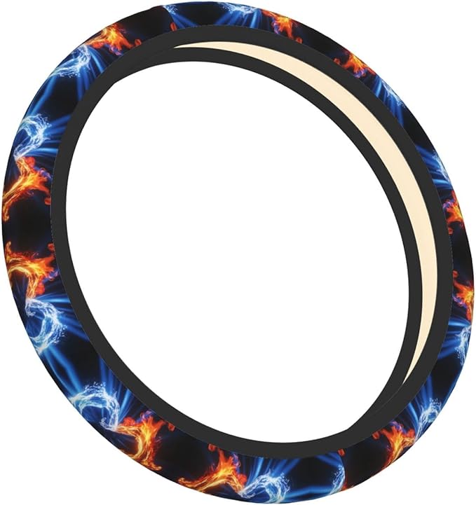 Fire Water Heart Universal Fit Steering Wheel Cover for Car, Truck, and SUV, Durable Steering Wheel Protection