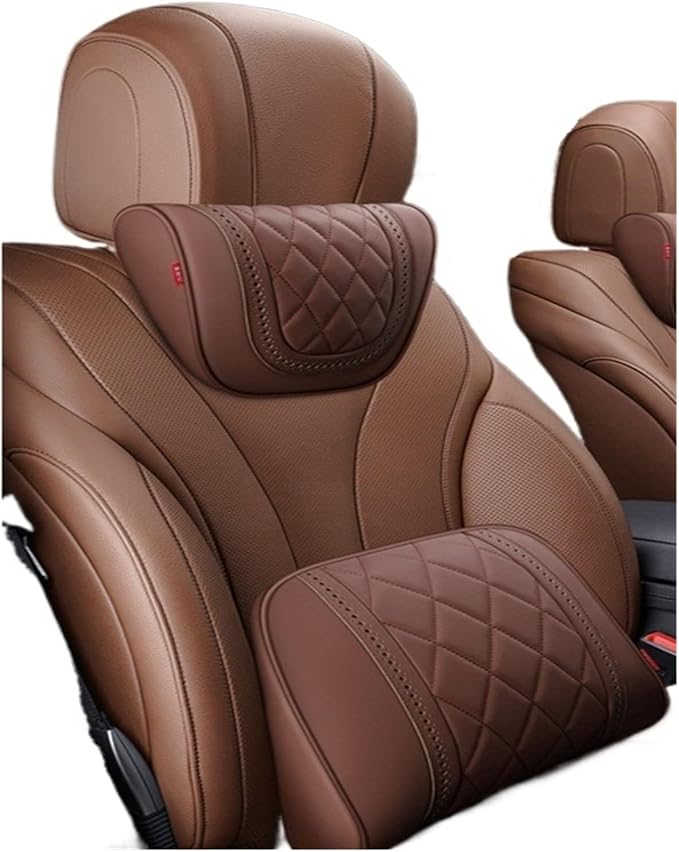 Car Headrest Neck Pillow Soft Leather Fit for Seat Back Support Lumbar Pillow Car Travel Rest Cushion Accessories(Black-1 Set)