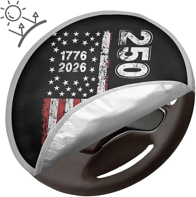 250 Years of America Reflective Steering Wheel Shield Sunshade Retro Car Rudder Sun Shade Cover 17 Inch Universal Steering Wheel Sun Block for Most Vehicle Gift for Holiday