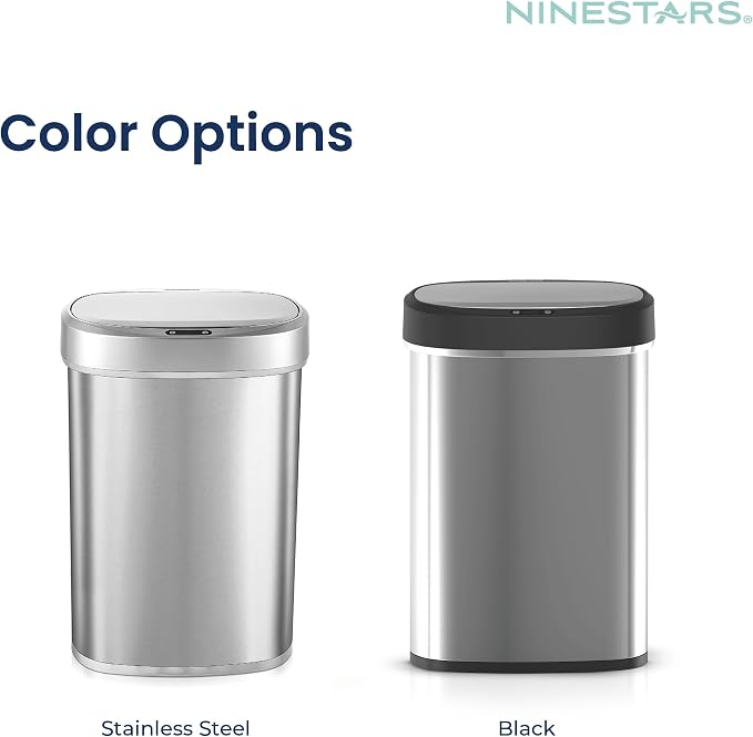 Ninestars DZT-50-49 Automatic Touchless Motion Sensor Oval Trash Can with Black Top, 13 gallon/50 L, Stainless Steel