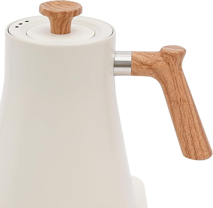 Electric Gooseneck Kettle, Variable Temperature Control Pour Over Coffee Pot, 1200W Fast Heating Water Boiler for Tea, 0.9L 304 Stainless Steel with Keep Warm, LCD, White Wood Handle