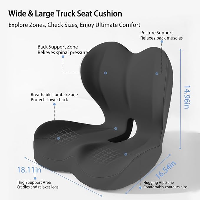Seat Cushion for Truck Driver | Office Chair Seat Cushions for Office Chair with L-Shaped Ergonomic Design | Memory Foam Chair Cushion for Long Sitting Office Worker
