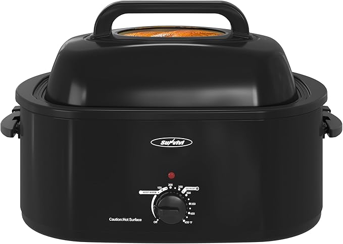 Sunvivi Electric Roaster,18 Quart Roasting Oven with Self-Basting Lid Removable Pan,Turkey Roaster Oven with 150 to 450F Temperature Control Cool-Touch Handles,Black