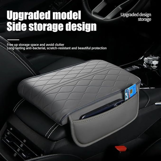 OUTMX Car Center Console Cushion for Mercedes Benz W204 C200 C300 2008-2013 2014, Nappa Leather Memory Foam Armrest Cover with Side Storage Pockets, Auto Elbow Support Pad 1pc,Black