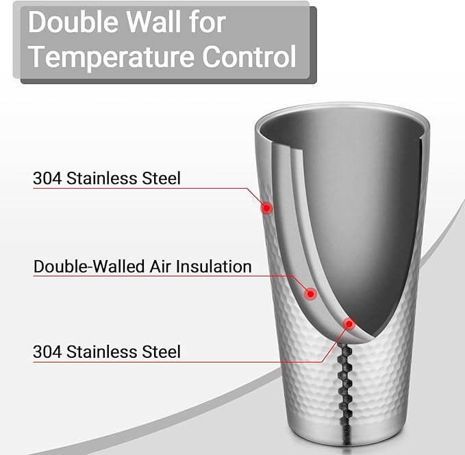 Beasea Stainless Steel Cups 19 oz, 4 Pack Large 18.6oz 550ml Stainless Steel Drinking Cups Water Tumbler Stackable Double Wall Insulated Individual Metal Pint Glasses Tin for Home Party Camping