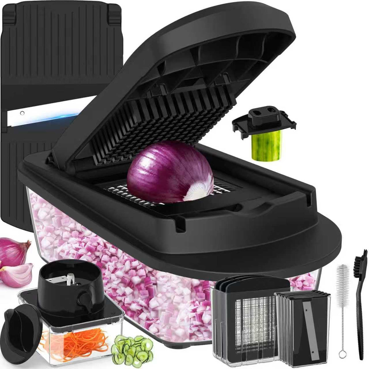 8 Blade All-in-1 Vegetable Chopper Mandoline Slicer with Container, Food Chopper, Onion Chopper, Veggie Cutter for Salad, Kitchen Gadgets Accessories Essentials, White