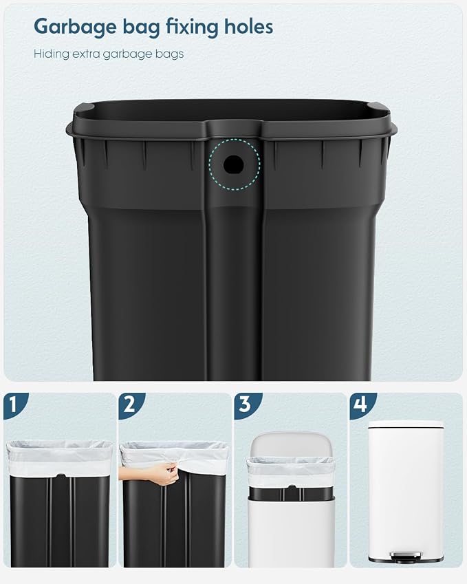 Arlopu13.2 Gallon Step Trash Can, Stainless Steel Garbage Bin, Soft-Close Rubbish Bin with Removable Plastic Inner Bucket, Fingerprint-Proof, Lid Dustbin, Suit for Kitchen Home (White, 50L)