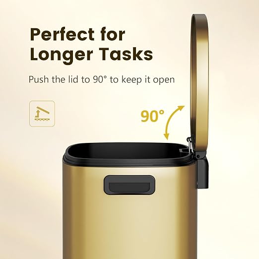 ELPHECO Kitchen Trash Can with Lid Soft Close, 13 Gallon / 50L Stainless Steel Pedal Garbage Can, Heavy-Duty Step Wastebasket with 20 Bags, Removable Bucket, Home Office, Kitchen, Titanium Gold