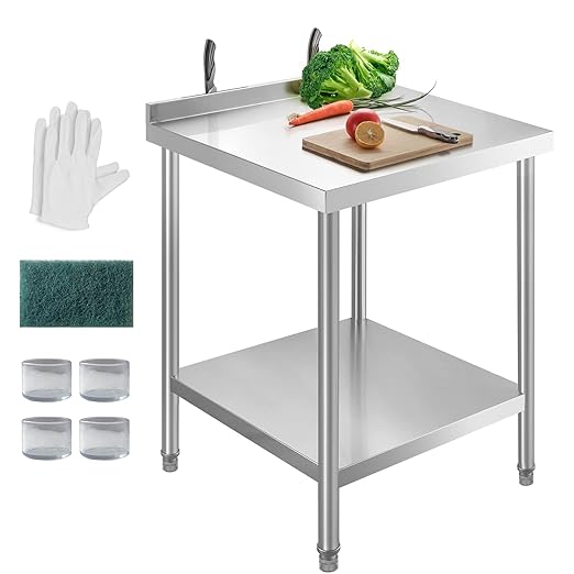 Stainless Steel Table Stainless Steel Table for Prep & Work 24 x 24 Inches with Backsplash and Knife Block for Restaurant, Home and Hotel
