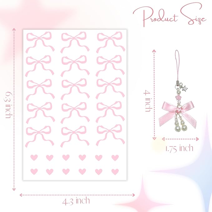 Bows Stickers for Custom Owala Accessories, Heart Decals Transfer Stickers for Water Bottles, Bows Pearl Charms for Owala (Pink)