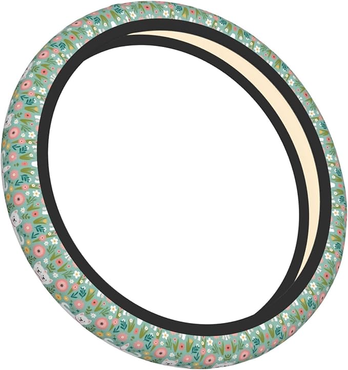 Westie Florals Cute Dog Universal Fit Steering Wheel Cover for Car, Truck, and SUV, Durable Steering Wheel Protection