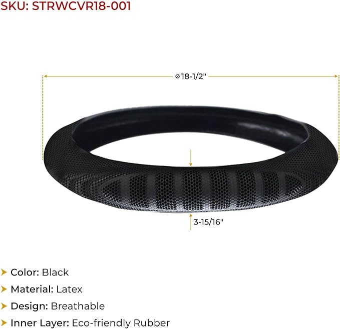 Mytee Products 18" Semi Truck Steering Wheel Cover for Heavy-Duty Trucks - Extra Large Black 18" Steering Wheel Cover Sweatproof, Breathable and Anti-Slip Grip - Vehicle Accessories