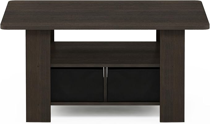 Furinno ANDREY Coffee Table, Small Modern Coffee Table with Storage and Bin Drawer, Side Table for Living Room, Bedroom, Home Office, Dark Brown