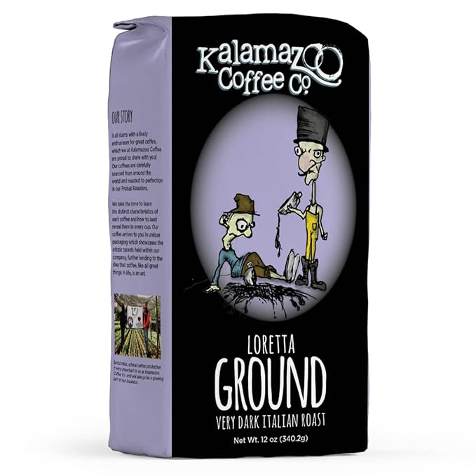 KALAMAZOO COFFEE COMPANY Loretta Ground Coffee - Very Dark Italian Roast | 12oz Bag (1 Pack)