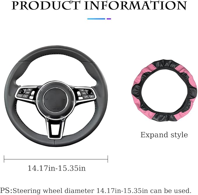 Car Steering Wheel Cover, Universal Microfiber PU Leather Elastic 15 inch Stitching Color Anti-Slip Steering Wheel Protector, Car Interior Accessories Steering Wheel Cover for Men Women (Pink)