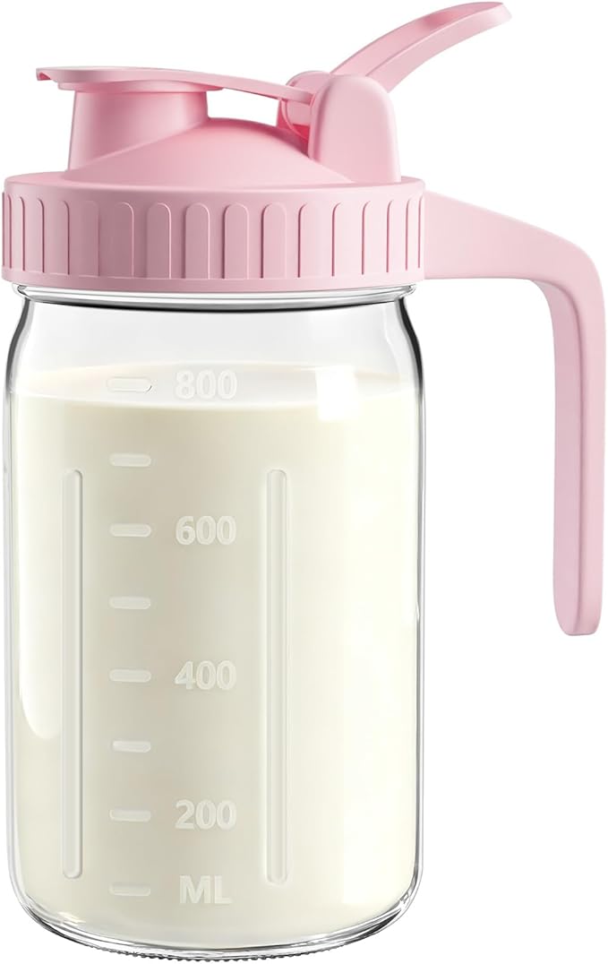 32oz Breast Milk Pitcher with Lid - Airtight Leakproof Glass Storage with Flip Cap & Pour Spout, Wide Mouth 1 Quart Breastmilk Storage Container for Breastmilk, Formula, and Milk
