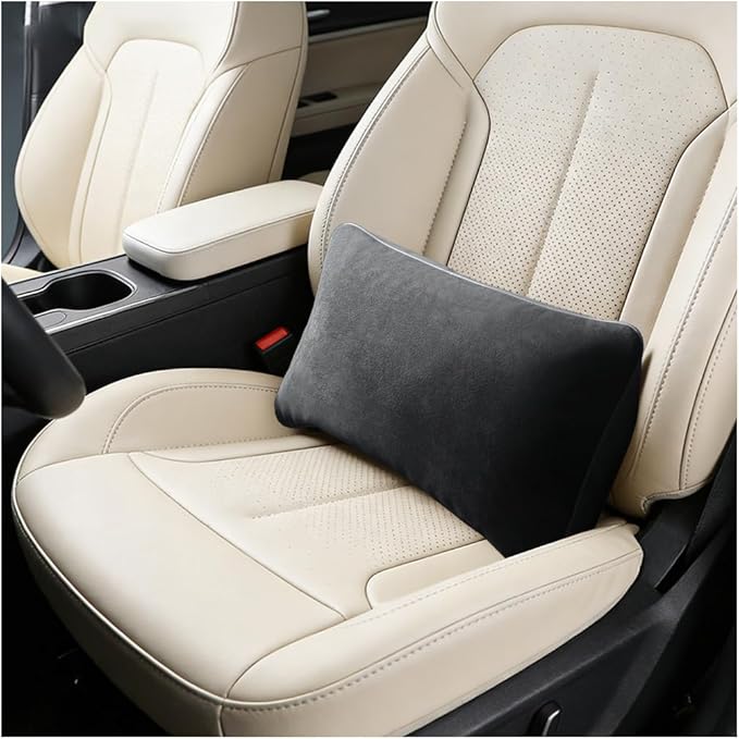 Car Lumbar Support Pillow, Suede Leather Vehicle Driving Seat Lumbar Support Pillow for Lower Back Pain Relief, Auto Interior Back Cushion Pad, Universal for SUV Sedan Truck (Carbon Black)