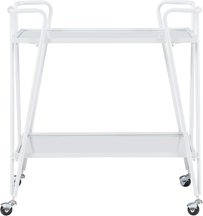 Gina White Mid-Century Bar Cart with Mirrored Shelves and Locking Wheels by Linon