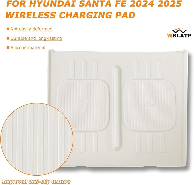 Wireless Charging Protective Pad for 2024 2025 2026 Hyundai Santa Fe Center Console Cover Wireless Non Slip Mat Accessories Car Cordless Charger Heat Insulating Silicone Material Easy to Clean -White
