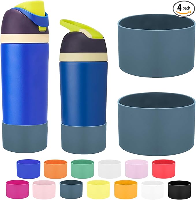 Mity rain 2PCS Protective Boot Compatible with Owala Kids Water Bottle 16 oz &14 oz, Silicone Boot Accessories for Owala Kids FreeSip 16oz & Flip 14oz (Slate Blue)