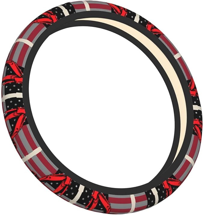 Red Line Flag Excavator Neoprene Steering Wheel Covers Women Men Car Accessories, Universal 15 Inch Fit Auto, Suvs, Truck