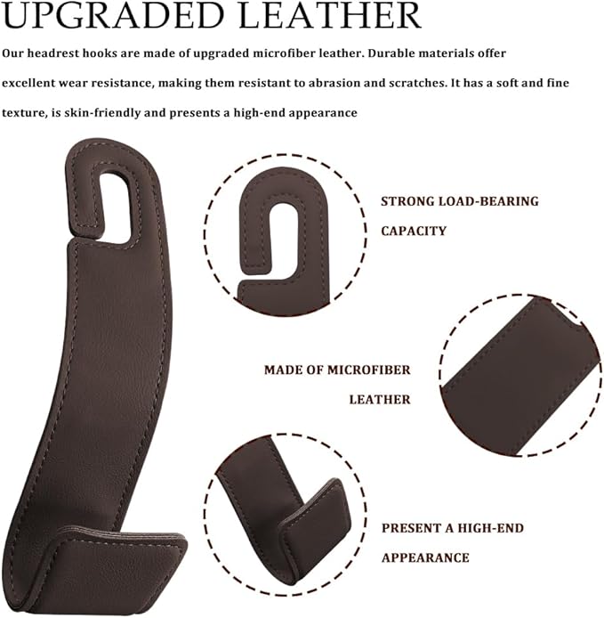 1PCS Purse Holder for Car, Purse Hook for Car, Leather Headrest Hooks for Automotive Back Seat, Auto Accessories Back Seat Organizer Hook for Grocery Bag Handbag Coat (Brown, 1PCS)