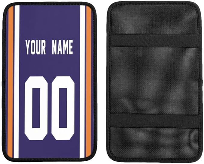 Custom Car Armrest Cover,Add Personalized Name and Number As Gifts for Loyal Football Fans,American Football Auto Center Console Pad Car handrail Box Cushion,Fit for Most Car Seat Box Cover Protector