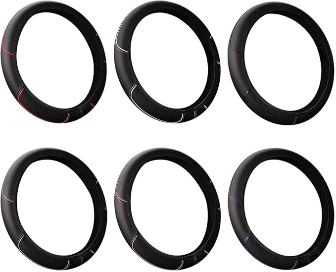 Queenbox Faux Leather Car Steering Wheel Cover, Anti-Slip Grip Diamond Quilted Protector Universal for 14.5-15in Round D Vehicle SUV Truck, Black