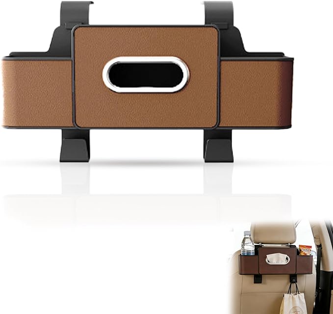Car Organizers and Storage Box, Multifunctional Car Seat Back Storage Box with Tissue and Hook for Hold Phone Water Cup Handbag, Fits Most Vehicles (Brown,2PCS)