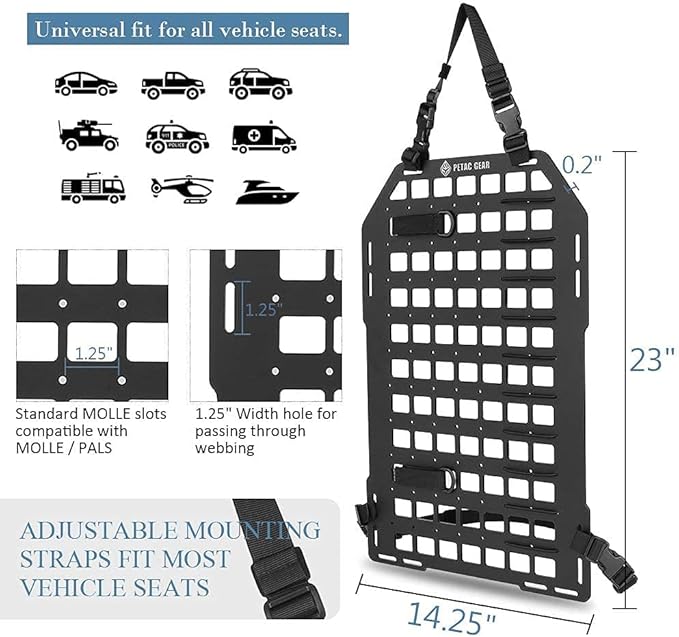 PETAC GEAR Tactical Car Seat Back Organizer | Rigid Molle Panels for Vehicles | Truck Mount Rack Panel for Tactical Gear Accessories. …