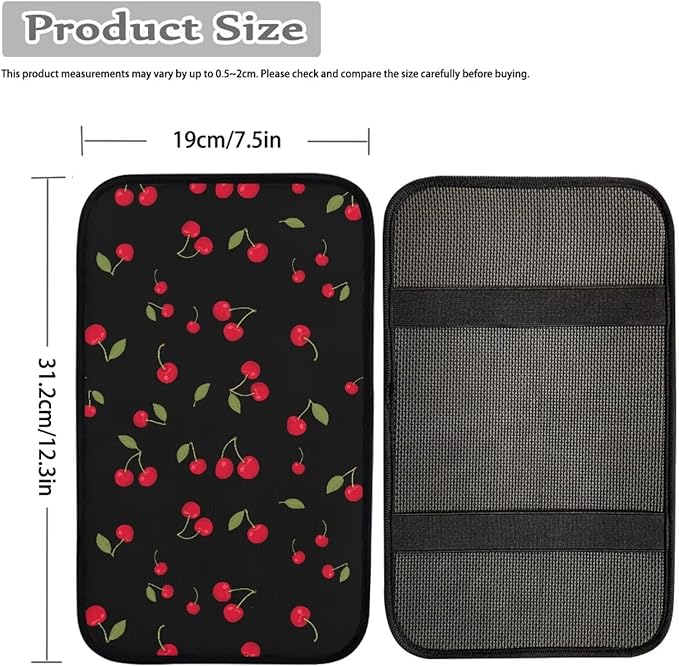 Cherry Print Soft Center Console Cover Car Armrest Seat Box Cover Accessories Interior Protection for Most Vehicle,SUV,Truck,Car