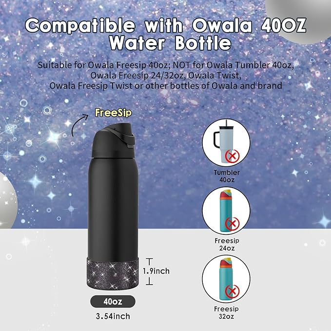 Protective Glitter Silicone Boot Compatible with Owala 24oz 32oz 40oz, Bling Cup Sleeve Bottom Bumper Cover Compatible with Owala FreeSip, Twist, or Flip Stainless Steel Water Bottles
