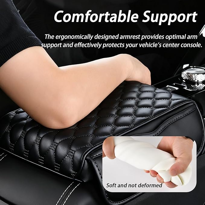 Car Center Console Cover for Audi A5/S5/RS5 Coupe Cabriolet Sportback B8/8T B8/8F B8.5/8.5T/8.5F/F5/B9 8T8/B8 8T3/B8, Thick Armrest Cushion Pad with Side Storage Pockets, Center Console Protector