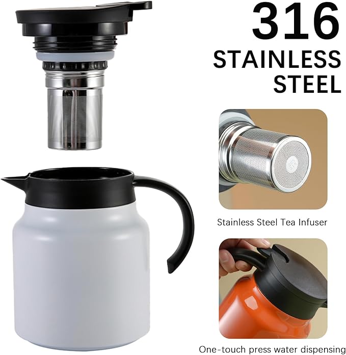 27 oz Single Stainless Steel Thermal Coffee Carafe, Double Wall Vacuum Insulated Creamer Container, Beverage Dispenser for Milk and Hot Chocolate, Tea Pot. (Black)