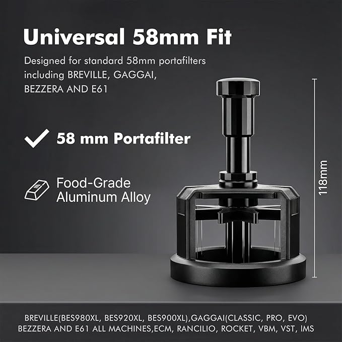 58mm Press & Spin WDT Tool, Espresso Stirrer with 8 Needles, Magnetic Base, Adjustable Depth, Compatible with E61, Breville 920XL, Gaggia, Rancilio, Barista Coffee Distribution Tool