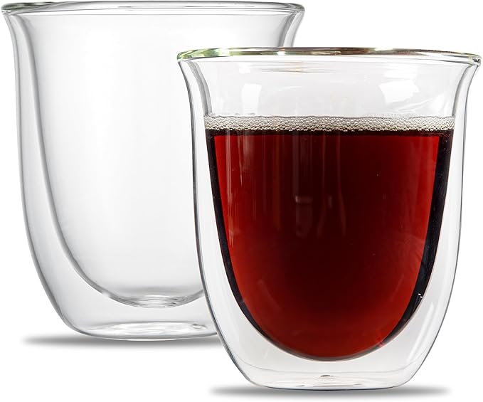 Restaurantware Coffee Cup 12 Pack of 6.8 oz Insulated Double-Wall Glass Borosilicate Coffee Cup Espresso Shot Dishwasher Safe For Hot Drinks