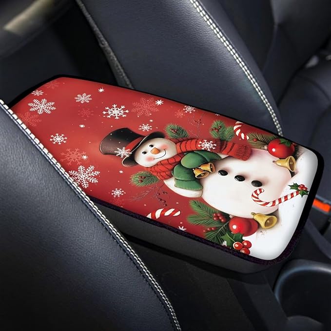 Horeset Christmas Snowman Auto Center Console Pad Anti-Scratch Non-Slip Car Arm Rest Cover Accessories Interior Decor