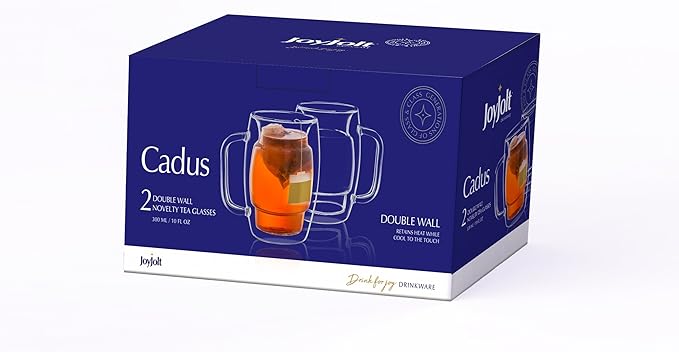 JoyJolt Cadus Glass Coffee Cups Double Wall Insulated Mugs Set of 2 Tea Glasses, 10-Ounces.