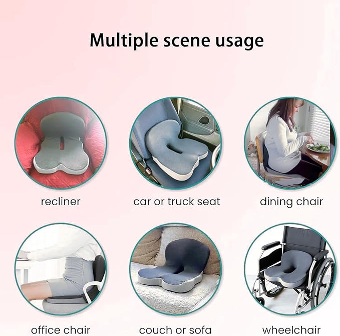 Soothe and Seat Cushion, Back and Seat Cushion for Back Pressure Relief, Ergonomic Non Slip Memory Foam Seat Skin Sciatica Pad Cushions for Car,Truck, Desk,Gaming Chair (Comfort-Blue-Gray)