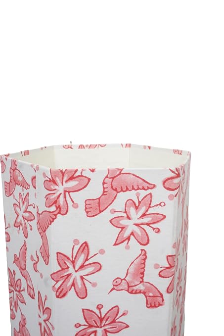 Generic 3.3 Gallon Cotton Hand Block Printed Paper Waste Basket |Small Decorative Trash Can for Housewarming Gifts in Living Room, Bedroom, Bathroom | Eco-Friendly, Plastic-Free (1, PINK BIRD)