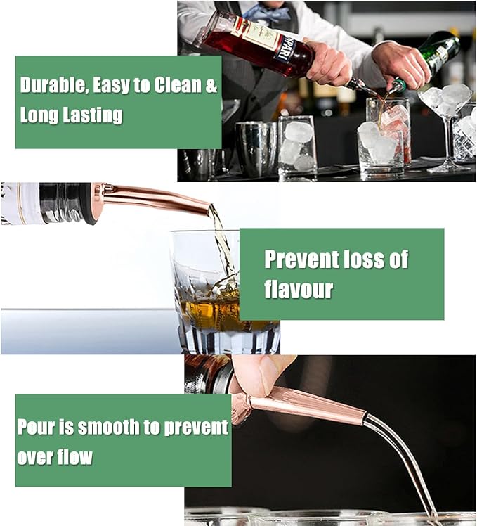WAFJAMF 12 Pcs Liquor Pour Spouts Set, Stainless Steel Liquor Bottle Pourers with Rubber Dust Caps, for Pours Liquid, Olive Oil, Wine, Vinegar (Rose Gold-12 Pack)