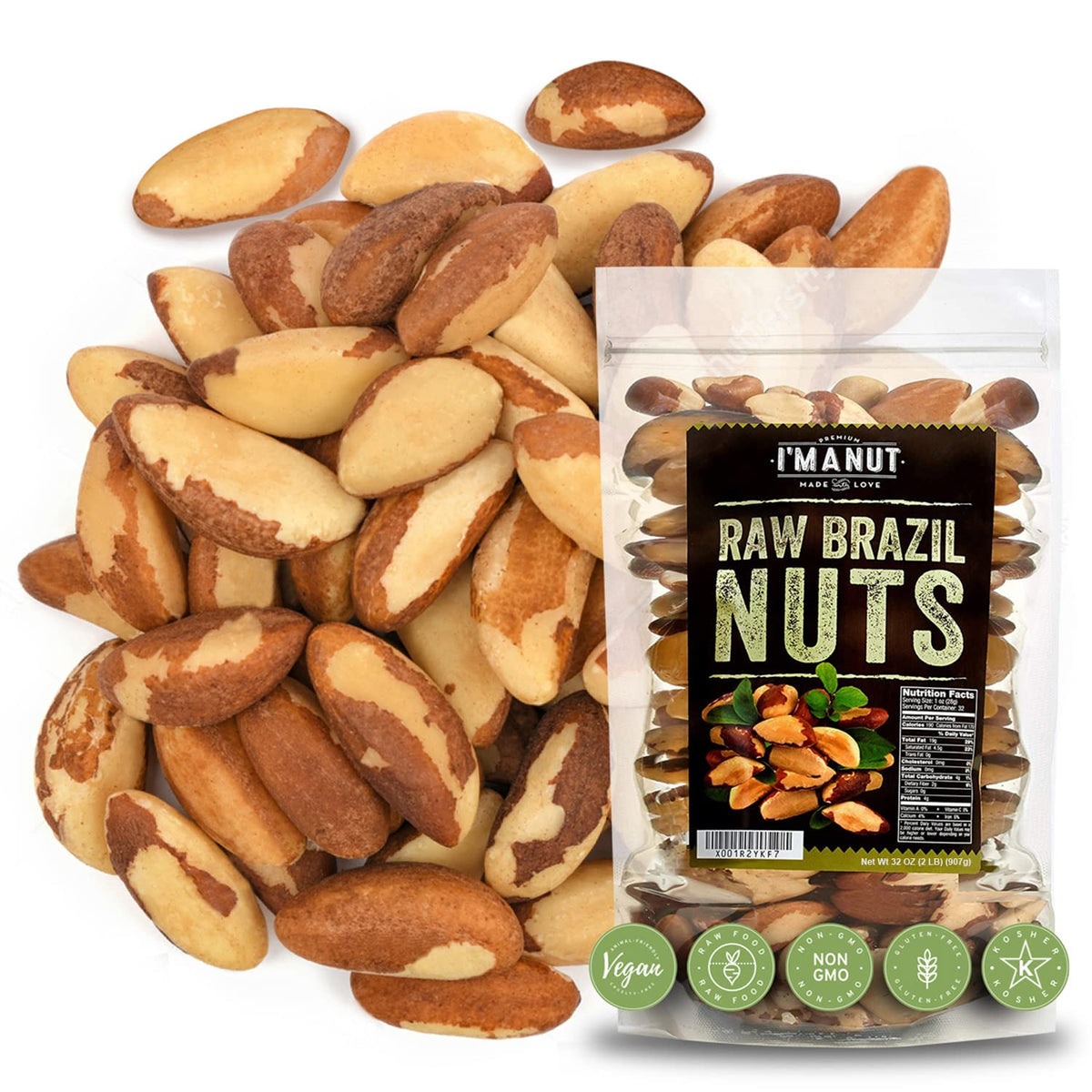 Premium Wild Harvested Raw Brazil Nuts, (8oz) - High Selenium, Batch Tested Peanut & Gluten Free, Non-GMO, Kosher, Resealable Bag
