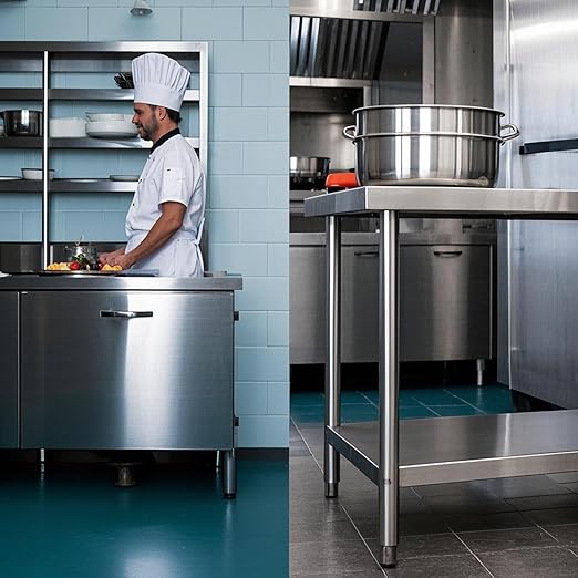 NSF Stainless Steel Table for Prep & Work with Caster 30x24 Inches, Metal Commercial Kitchen Table with Under Shelf and AdjustableTable Foot for Restaurant, Home and Hotel