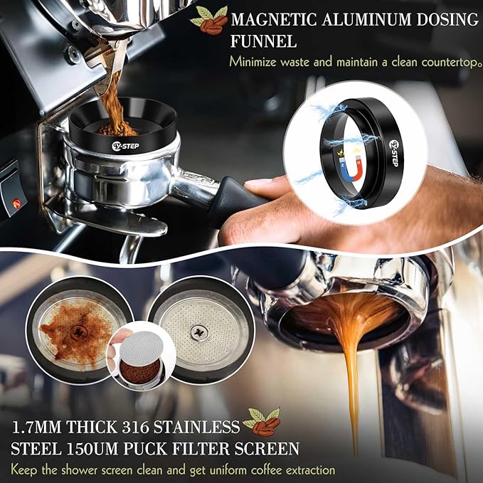 Y-Step 8 Pcs Espresso Accessories Kit, 51mm Espresso Tamper Kit Espresso Tools Barista Kit & Espresso Tamping Station, with 51mm Coffee Tamper, Distributor, WDT Tool, Dosing Funnel, Puck Screen, Brush