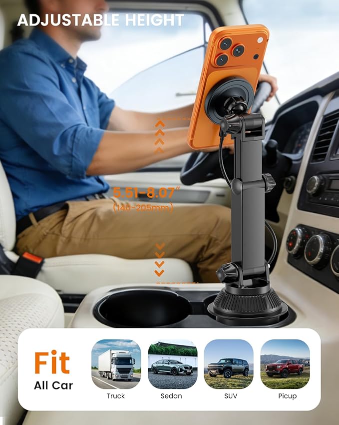 OHLPRO for Mag Cup Holder Car Mount Charger for iPhone 17, 15W Fast Charging Magnetic Cupholder Phone Mount, Compatible with iPhone 16 15 14 13 12 Series