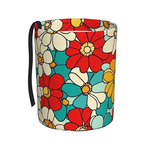 Retro Groovy Floral Car Trash Can Garbage Cans Foldable,Cute Hanging Car Organizer and Storage Bag Leak Proof, Auto Back Seat Trash Bin Universal for Truck, SUV, Outdoor Travel