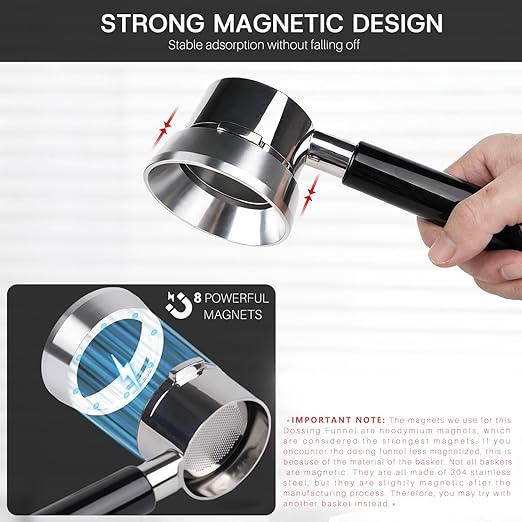 54mm Espresso Dosing Funnel with Magnetic | Fits Breville 54mm Portafilter | Sits On The Outside of The Portafilter | Silver